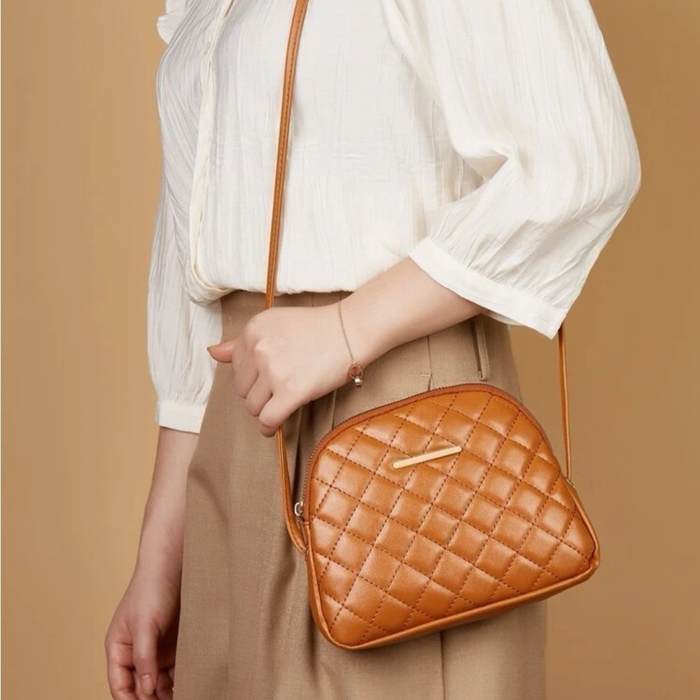 ⚠️Clearance Quilted Brown Dome Crossbody Bag